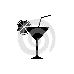 Cocktail Martini Black Silhouette Icon. Drink Margarita Liquor Glyph Pictogram. Vodka Champagne Flat Symbol. Ice Summer