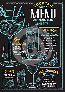 Cocktail menu for bar, drink template.