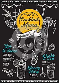 Cocktail menu for bar, drink template.