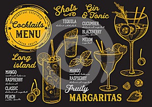 Cocktail menu for bar, drink template.
