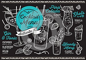 Cocktail menu for bar, drink template.