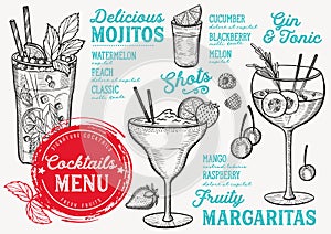 Cocktail menu for bar, drink template.