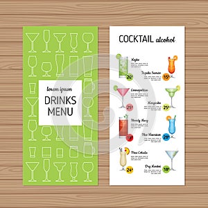 Cocktail menu design. Alcohol drinks leaflet and flyer layout te