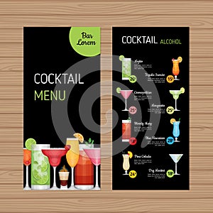 Cocktail menu design. Alcohol drinks leaflet and flyer layout te