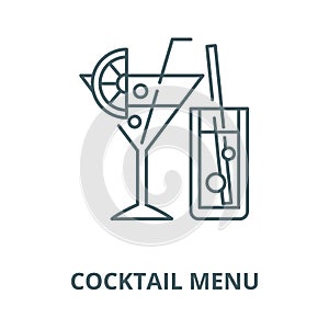 Cocktail menu line icon, vector. Cocktail menu outline sign, concept symbol, flat illustration