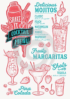 Cocktail menu template for restaurant drink bar menu