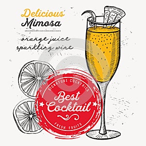 Cocktail mimosa drink flyer for bar.