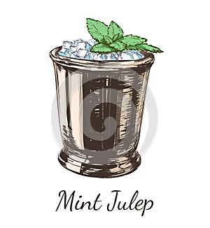 Cocktail Mint Julep for the Derby Hand Drawing Vector Illustration