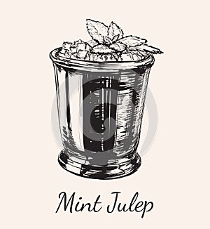 Cocktail Mint Julep for the Derby Hand Drawing Vector Illustration