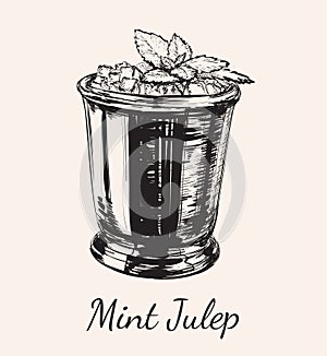 Cocktail Mint Julep for the Derby Hand Drawing Vector Illustration photo