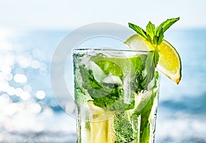 Cocktail mojito with ice and lemon