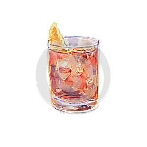 Cocktail Negroni, watercolor illustration