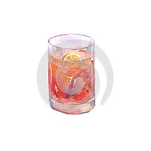 Cocktail Negroni, watercolor illustration