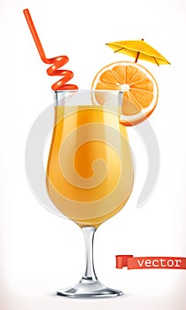 Cocktail orange. Fruit juice. 3d vector icon