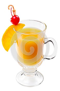 Cocktail with orange juice slice and cherry