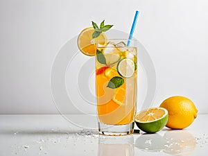 Cocktail with orange, lemon and mint