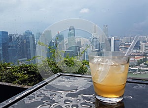 Cocktail with a panoramic city skyline