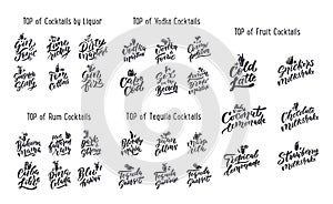 Cocktail party. Birthday celebration, students, teens and young people party lettering set