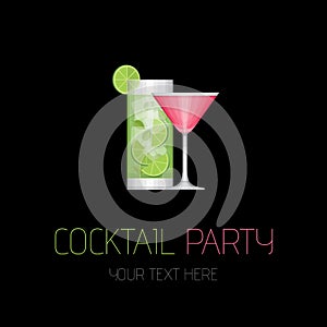 Cocktail party. Cocktail bar logotype. Flat design style, vector