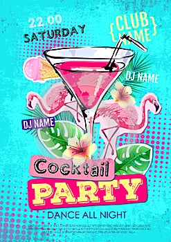 Cocktail party disco poster design. Zine cutlure style