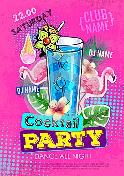 Cocktail party disco poster design. Zine cutlure style