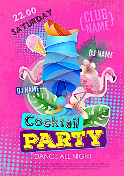 Cocktail party disco poster design. Zine cutlure style