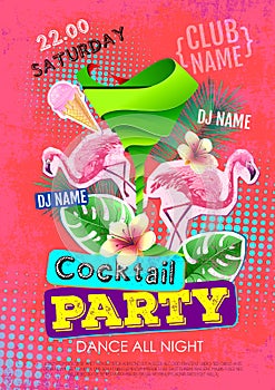 Cocktail party disco poster design. Zine cutlure style