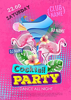 Cocktail party disco poster design. Zine cutlure style