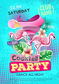 Cocktail party disco poster design. Zine cutlure style