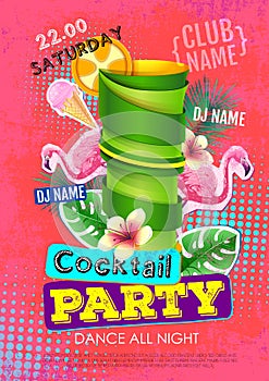 Cocktail party disco poster design. Zine cutlure style