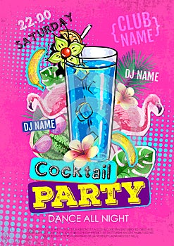 Cocktail party disco poster design. Zine cutlure style