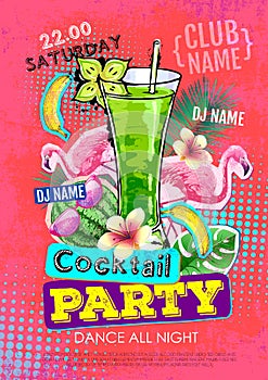 Cocktail party disco poster design. Zine cutlure style