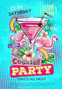 Cocktail party disco poster design. Zine cutlure style