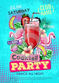 Cocktail party disco poster design. Zine cutlure style