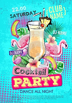 Cocktail party disco poster design. Zine cutlure style