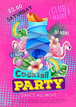 Cocktail party disco poster design. Zine cutlure style