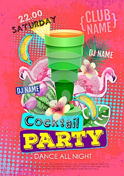 Cocktail party disco poster design. Zine cutlure style