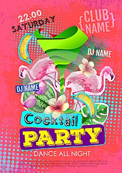 Cocktail party disco poster design. Zine cutlure style