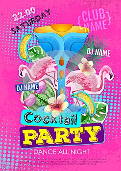 Cocktail party disco poster design. Zine cutlure style