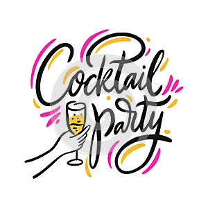 Cocktail Party hand drawn vector lettering. Isolated on white background