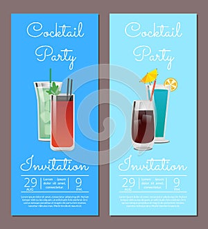 Cocktail Party Invitation Banner Beverages Glasses