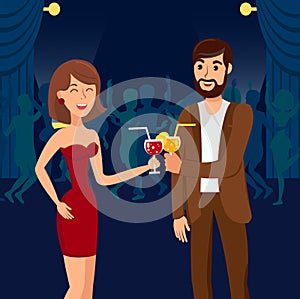 Cocktail Party at Nightclub Vector Illustration