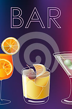 Cocktail party vector invitation poster with colorful drinks