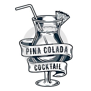 Cocktail pina colada with pineapple and straw