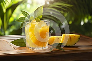 Cocktail of refreshing mango drink with mint touch.