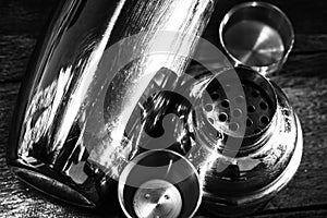 Cocktail shaker, bar accessories. Bar concept