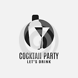 Cocktail shaker with cocktail martini glass logo