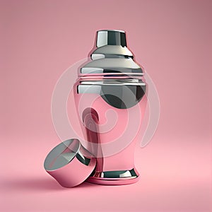 Cocktail Shaker on Grey Background, Singl Bar Drink Mixer, Abstract Generative AI Illustration