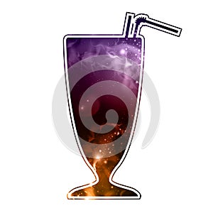 Cocktail silhouette with open space, universe and nebula inside