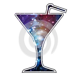 Cocktail silhouette with open space, universe and nebula inside